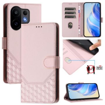 Vivo S30 Pink Honeycomb Embossing RFID Leather Phone Case - 1