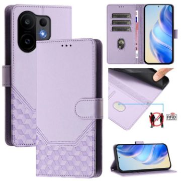 Vivo S30 Light Purple Honeycomb Embossing RFID Leather Phone Case - 1