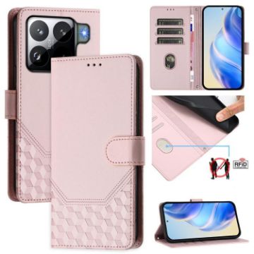 Xiaomi 15S Pro 5G Pink Honeycomb Embossing RFID Leather Phone Case - 1