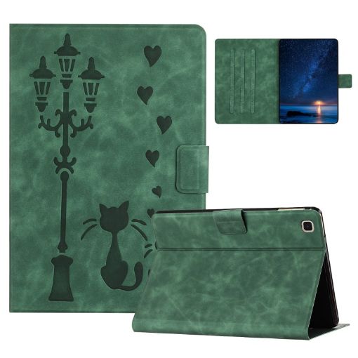 Samsung Galaxy Tab A7 10.4 2020 Green Cat Leather Case - 1