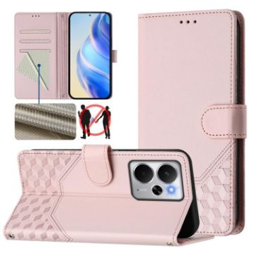 Realme 14 5G/14T 5G Pink Honeycomb RFID Leather Phone Case - 1