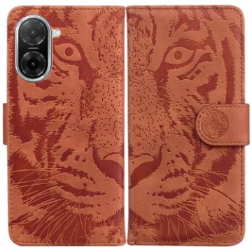 Redmi A5 4G Leather Phone Case - Tiger Embossing Pattern, Brown - 1