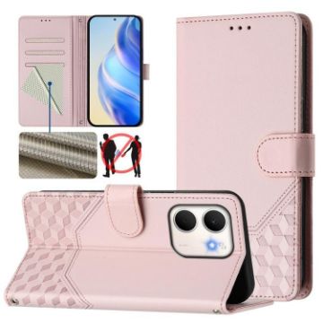 OPPO A5x 5G/4G Global Pink Honeycomb RFID Leather Phone Case - 1