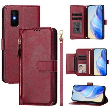 Infinix GT 30 Pro Dark Red Leather Phone Case with Multi-Card Slots - 1