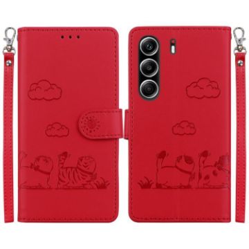 Tecno Camon 40 Pro 4G Red RFID Leather Phone Case - Cute Cats Design - 1