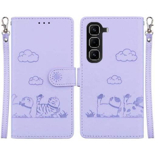 Infinix Hot 50 Pro 4G Purple Cute Cats RFID Leather Phone Case - 1