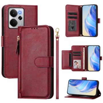 Realme 14/14T 5G Dark Red Leather Wallet Phone Case with Multi-Card Slots - 1