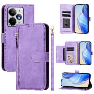 Realme Neo7 Turbo Purple Leather Phone Case with Multi-Card Slots & Zipper - 1
