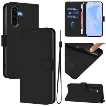 Samsung Galaxy A36 5G Black Leather Phone Case with Lanyard - 1