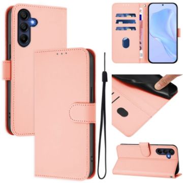 Samsung Galaxy A26 5G Pink Leather Phone Case with Lanyard - 1