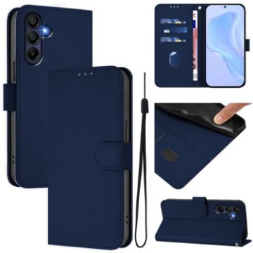 Samsung Galaxy A26 5G Navy Blue Leather Phone Case with Lanyard - 1