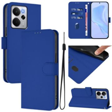 Realme 14 5G/14T 5G Leather Phone Case with Lanyard - Dark Blue - 1
