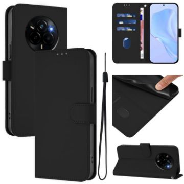 Realme Narzo 80 Pro Black Leather Phone Case with Lanyard - 1