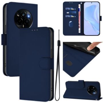 Realme Narzo 80 Pro Navy Blue Leather Phone Case with Lanyard - 1