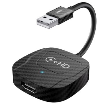USB & HDMI Wired to Wireless CarPlay Adapter - Square Carbon Fiber Design - 1