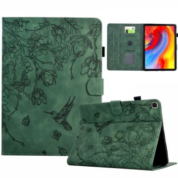 Samsung Galaxy Tab A7 10.4 T500 Green Floral Bird Embossed Leather Case - 1