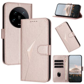 Xiaomi 14 Ultra Rose Gold Leather Phone Case with Triangle Buckle - 1