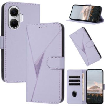 Redmi Turbo 4 Pro/Poco F7 Leather Phone Case - Triangle Pattern, Purple - 1