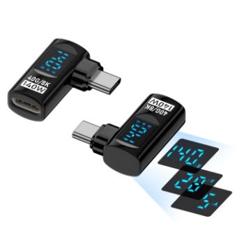 Type-C Male to Female Digital Display Charging Adapter - Black - 1