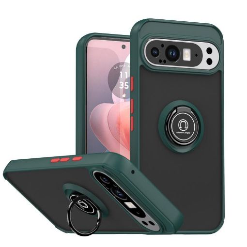Google Pixel 9 Pro XL Q Shadow 1 TPU + PC Case with Ring - Dark Green - 1