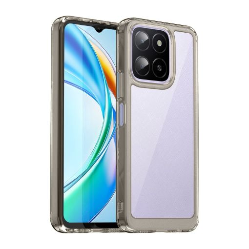 For Honor X5b Plus Transparent Grey Acrylic Hybrid TPU Phone Case - 1