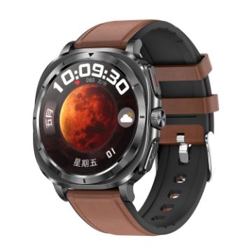 ET492 Smart Watch: 1.43" AMOLED, ECG/Blood Sugar, Leather Strap, Brown - 1