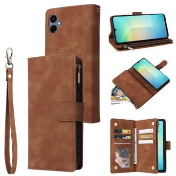 Samsung Galaxy A07 4G/5G Brown Leather Wallet Phone Case with Zipper - 1