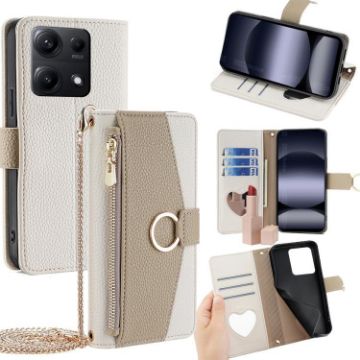 Redmi Note 14S 4G Crossbody Litchi Leather Phone Case - White - 1