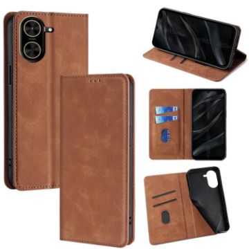 Redmi A5 4G 171.7mm Magnetic Leather Phone Case - Light Brown Skin Feel - 1