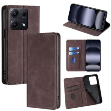 Redmi Note 14S 4G Dark Brown Magnetic Leather Phone Case Skin Feel - 1