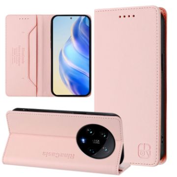 Xiaomi 14 Ultra 5G Pink RFID Leather Phone Case - Dual-Folded Magnetic - 1