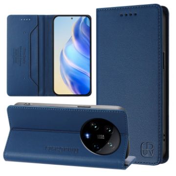 Xiaomi 14 Ultra 5G RC01 Dual-Fold Magnetic RFID Leather Case Blue - 1
