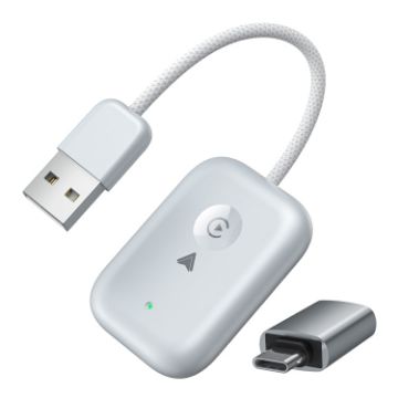 Dual Port Wired to Wireless CarPlay Adapter - USB & Type-C (Silver) - 1