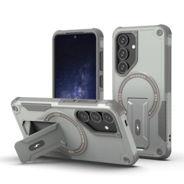 Samsung Galaxy A35 Grey Armor MagSafe Holder Hybrid TPU Phone Case - 1