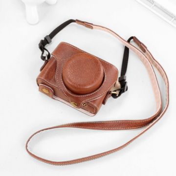 Sony ZV-1F/ZV1M2 Camera PU Leather Case Bag with Strap - Coffee - 1