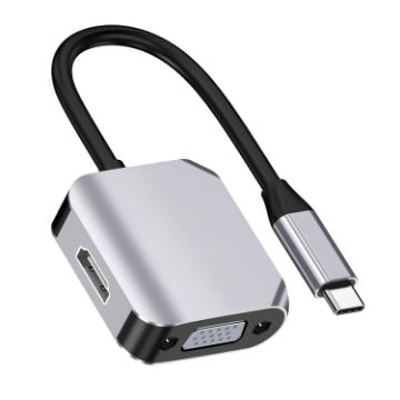 HW-6002 Type-C/USB-C to HDMI + VGA Adapter Converter (Grey) - 1