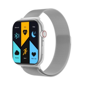 DW35PRO 1.75" IPX7 Waterproof Smart Watch, Steel Strap, Bluetooth, Silver - 1