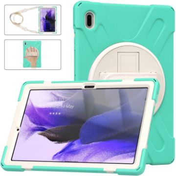 Samsung Galaxy Tab S7 FE/S7+/S9+/S8+ Mint Green Protective Case with Strap - 1