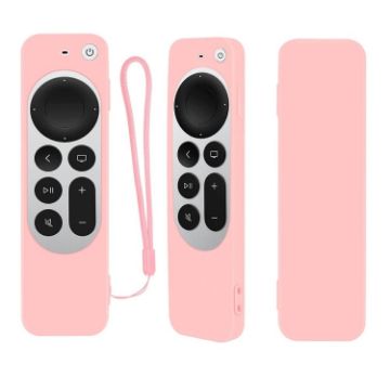 Pink Silicone Protective Case Cover with Rope for Apple TV 4K Siri Remote - 1