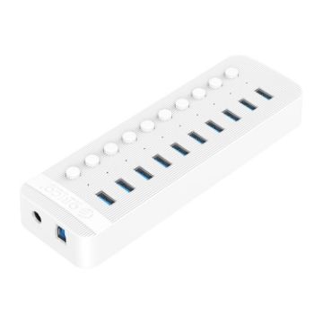 ORICO CT2U3-10AB-WH 10-Port USB HUB with Switches, US Plug, White - 1