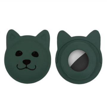 Cute Cartoon Pet Collar Tracker Case for AirTag - Dark Green Silicone - 1