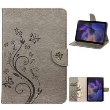 Samsung Galaxy Tab A8 10.5 2021 Butterfly Flower Leather Case Grey - 1