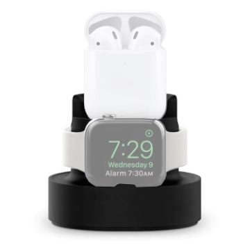 3 In 1 Silicone Charging Holder for iPhone, iWatch, AirPods - Black - 1