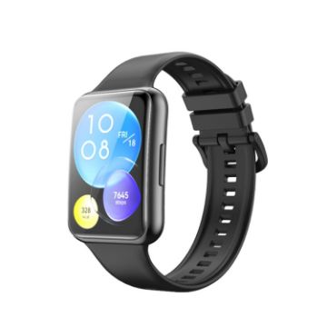 Huawei Watch Fit 2 Black Silicone Band - Solid Color Replacement Strap - 1