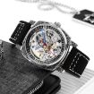 SKMEI 9271 Black Leather Strap Waterproof Mechanical Watch - 4