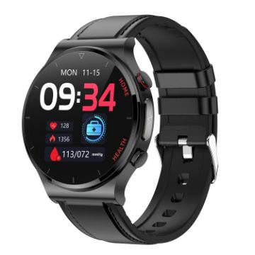 E300 Smart Health Watch: 1.32" Screen, ECG, Temp & BP Monitor (Black) - 1