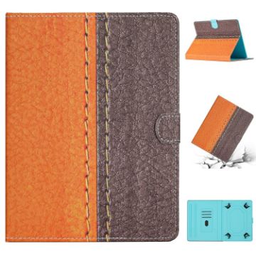 8" Orange Leather Tablet Case - Solid Color, Stitching Design - 1