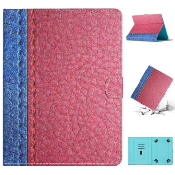8" Rose Red Leather Tablet Case - Solid Color Stitching Cover - 1