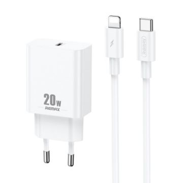 REMAX RP-U5 20W PD Charger + 1m USB-C to 8 Pin Cable EU Plug White - 1