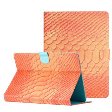 8" Tablet Case - Solid Orange Crocodile Texture Leather Cover - 1